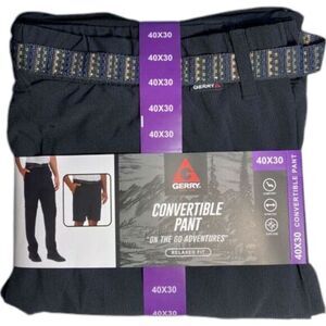 GERRY Mens Convertible Commuter Pants Relaxed Fit‎ Black 40 x 30 New with Tags!